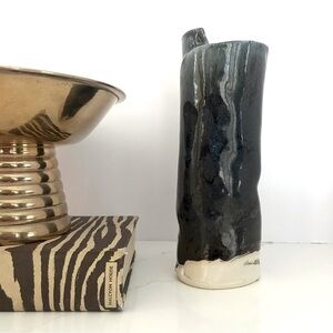 Handmade Studio Art Pottery Vase - Blue Brown Beige Grey Black tones